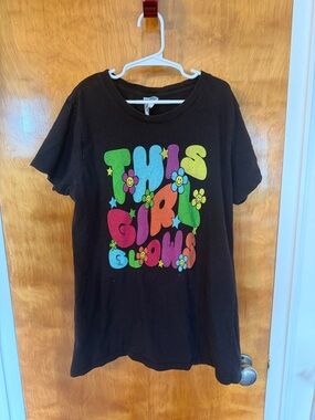 Port and Company Black Kids Tee with Colorful 'This Girl Glows' Graphic